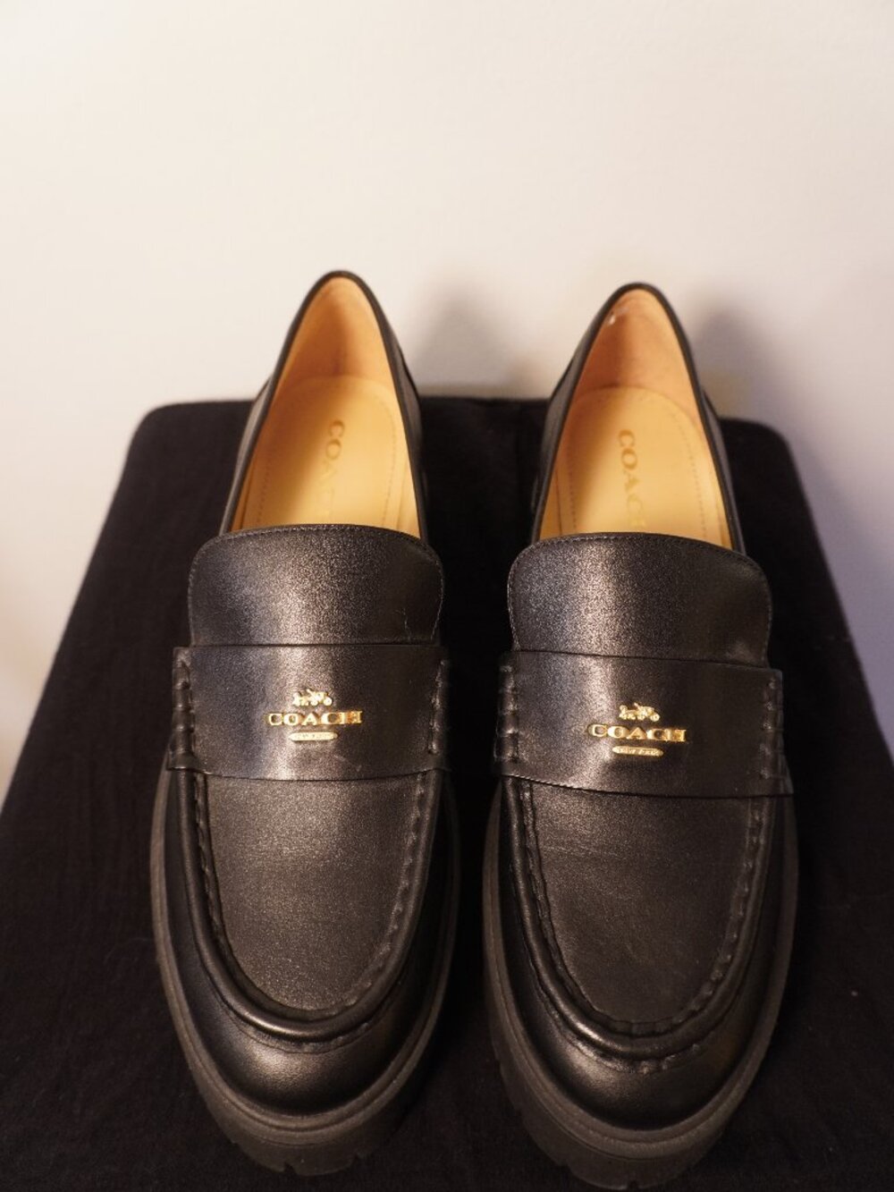 Coach Black Leather Chunky Lug Sole Loafers – Women’s Size 10